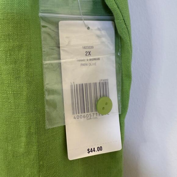 NWT Kim Rogers Top Women's Size 2X 100% Linen Button Down Green Lightweight - Picture 8 of 12